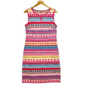 Talbots Colorful Striped Floral Geometric Sleeveless‎ Textured Shift Dress 18W